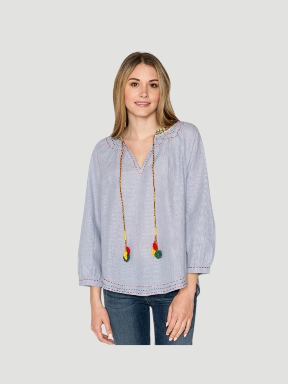 Velvet by Graham & Spencer Neena
Shay Embroidered Stripe Peasant Top Blue M